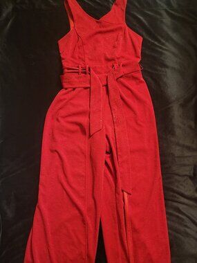 Addison Evenings Red Sparkly Formal Jumpsuit w/ Slits